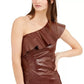 INC International Concepts Women's Croc-Embossed Faux-Leather Top Brown Size Medium