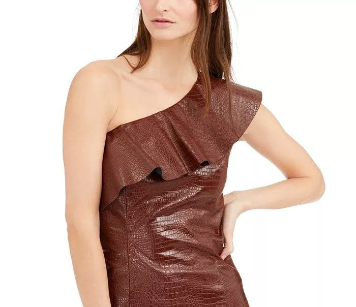 INC International Concepts Women's Croc-Embossed Faux-Leather Top Brown Size Medium