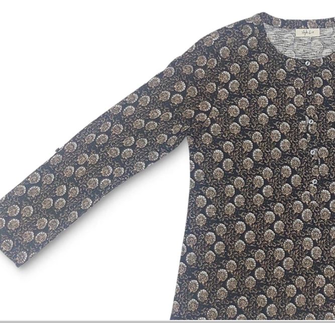 Style & Co Women's Printed Henley Shirt Black Size X-Small