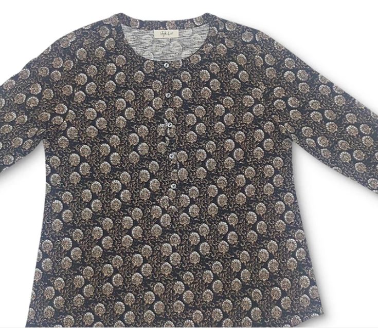 Style & Co Women's Printed Henley Shirt Black Size X-Small
