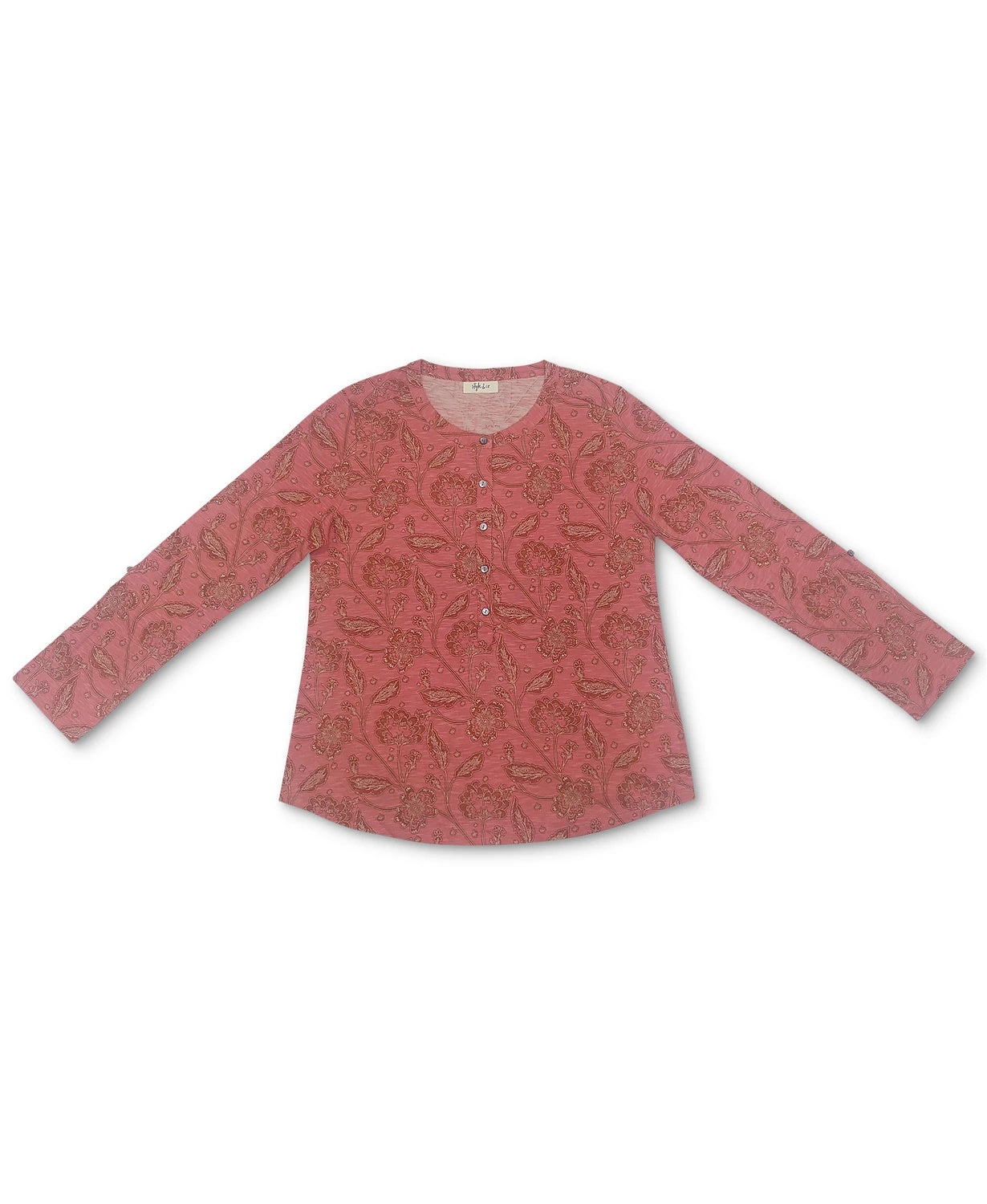 Style & Co Women's Printed Henley Shirt Red Size Medium