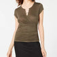 BCX Juniors' Wrap Bar-Detail Top Dark Green Size Small