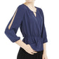 BCX Junior's Split Sleeve Cinched Waist Top Navy Size Small