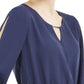 BCX Junior's Split Sleeve Cinched Waist Top Navy Size Small