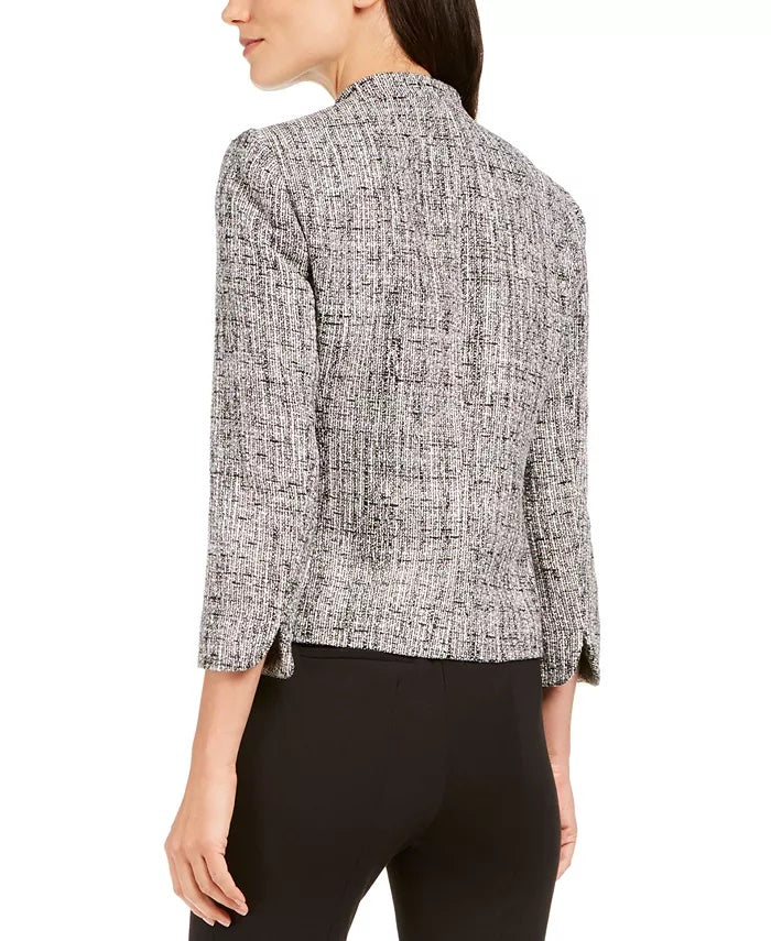 Anne Klein Women's Ann Klein Tweed Mandarin-Collar Jacket Black Size 8