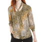 Bar III Women's Printed Tie Neck Top Green Size Small