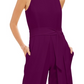 INC International Concepts Women's Belted Flyaway Leg Jumpsuit Wine Size 16