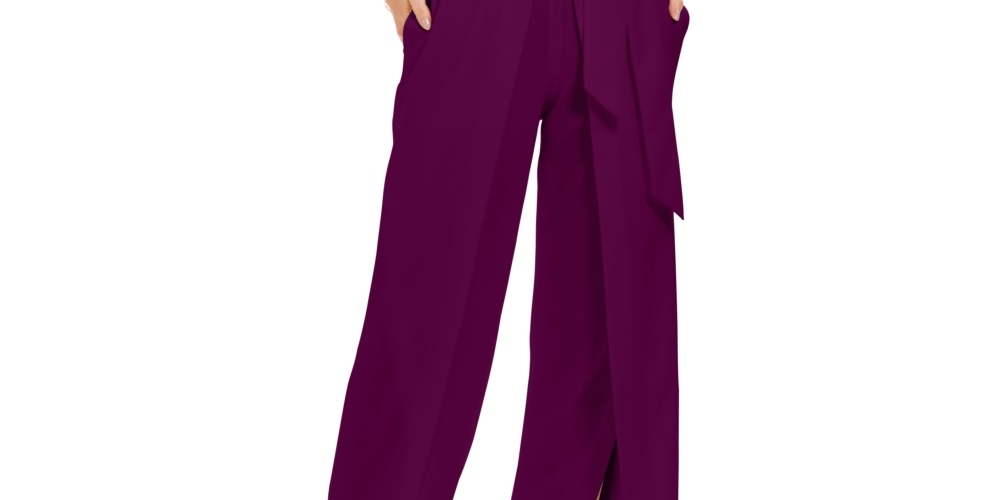 INC International Concepts Women's Belted Flyaway Leg Jumpsuit Wine Size 16