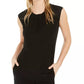 Bar III Women's Mixed-Media Draped-Neck Top Black Size X-Small