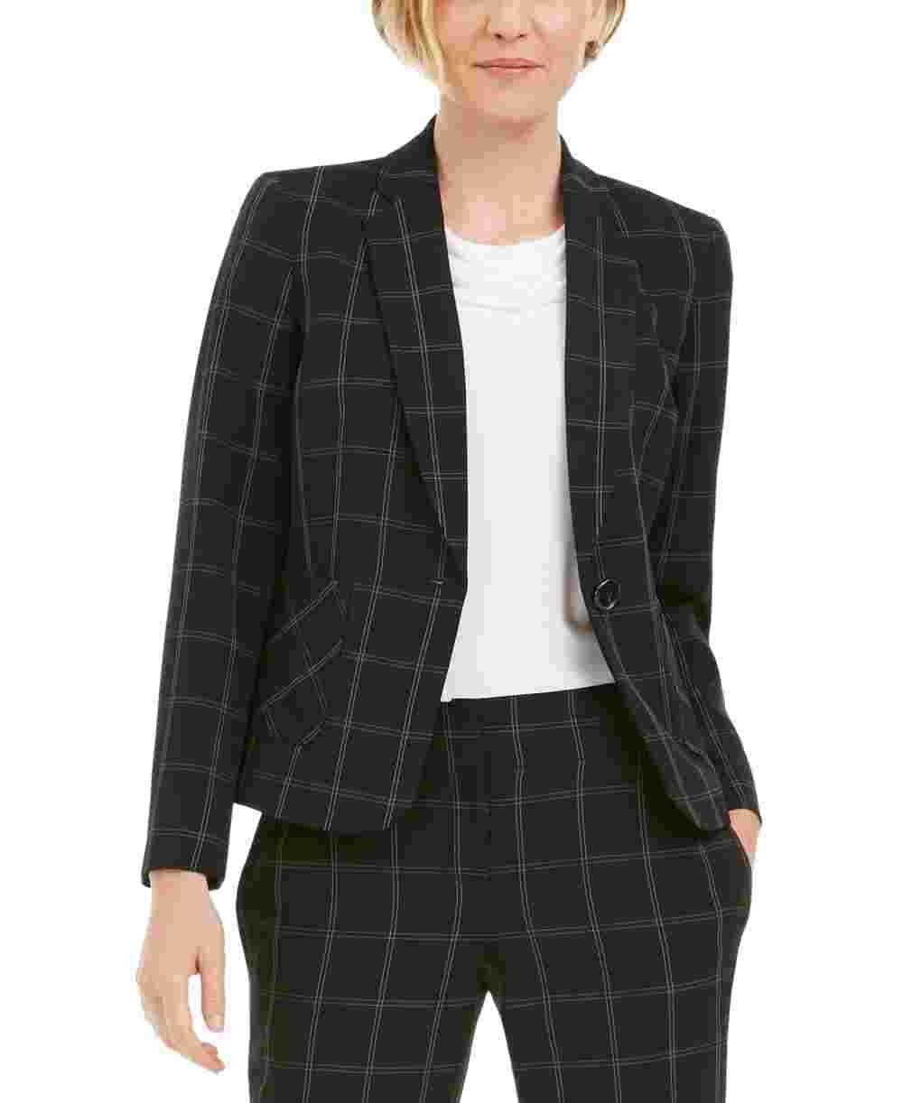 Kasper Women's Striped Blazer Wear To Work Jacket  Charcoal Size 10P