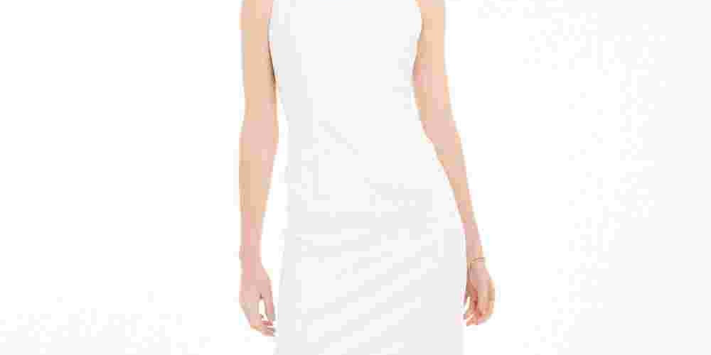 Kasper Women's Textured Zippered Sleeveless Jewel Neck Dress White Size 10