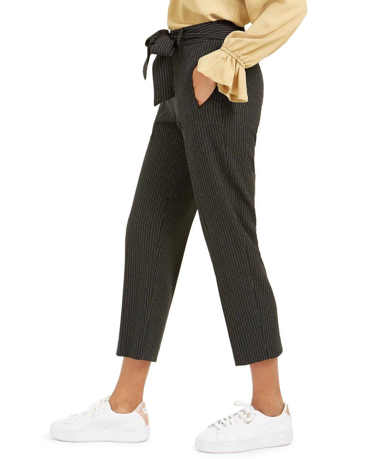 Bar III Women's Striped Tie-Waist Pants Charcoal Size 6