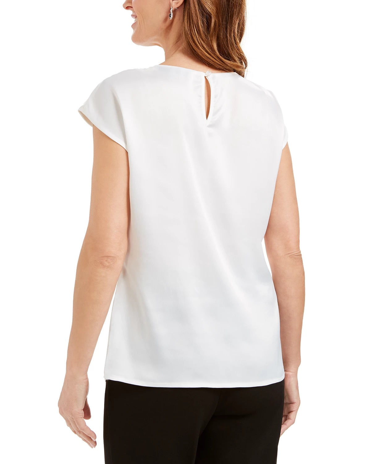 Kasper Women's Pleated-Neck Keyhole Blouse White Size X-Large