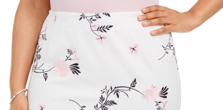 Kasper Women's Plus Size Embroidered Floral Skirt Pink Size Small