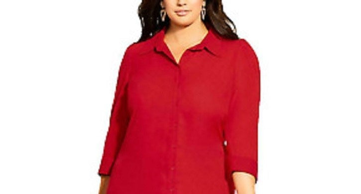 City Chic Women's Button Front Tunic Shirt Red Size 18W