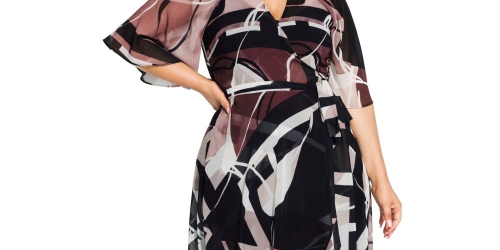 City Chic Women's Trendy Plus Sahara Printed Wrap Maxi Dress Brown Size 24W