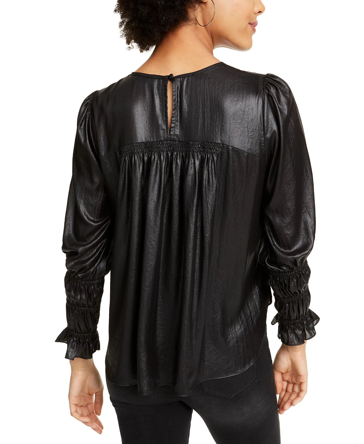 Current Air Women's Smocked Faux Leather Top Black Size Small