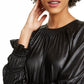 Current Air Women's Smocked Faux Leather Top Black Size Small