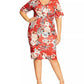 City Chic Women's Trendy Printed Twist Front Sheath Dress Orange Size 22W