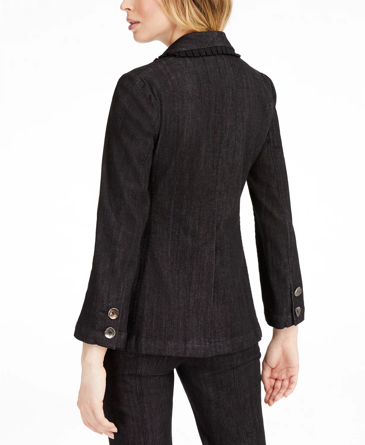 Nanette Lepore Women's Go Getter Ruffled Denim Blazer Black Size X-Small