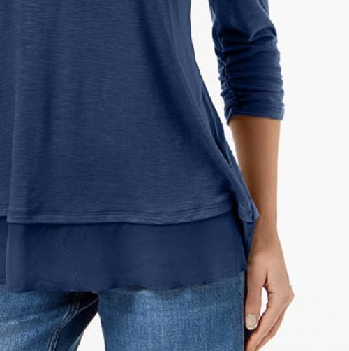 Style & Co Women's Chiffon-Hem Top Dark Blue Size Medium