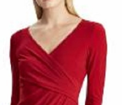 Ralph Lauren Women's Long Sleeve V Neck Above The Knee Sheath Cocktail Dress Red Size 6 Petite