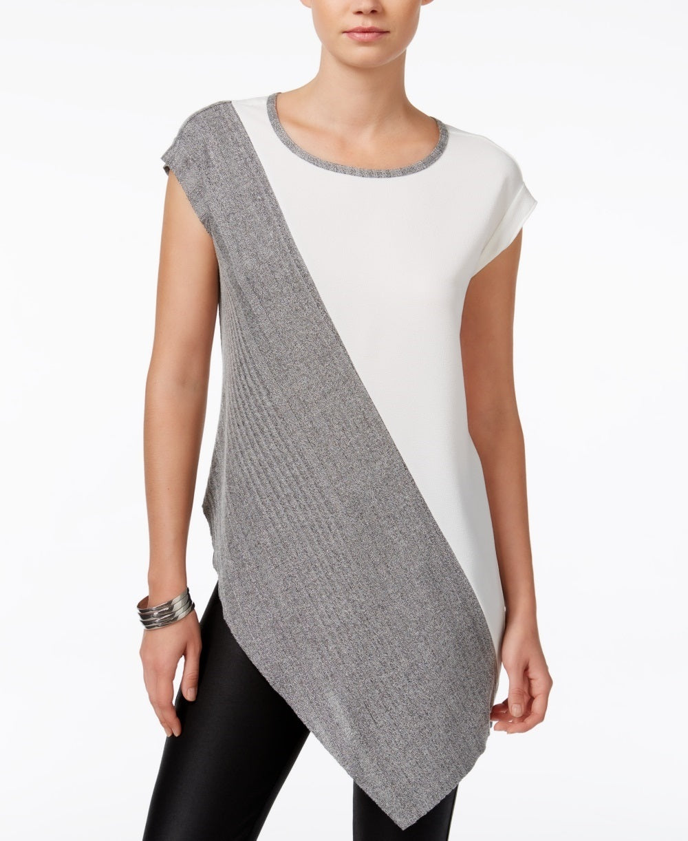 Bar III Women's Bar Basics Colorblock Asymmetrical Top Multi White Size Small