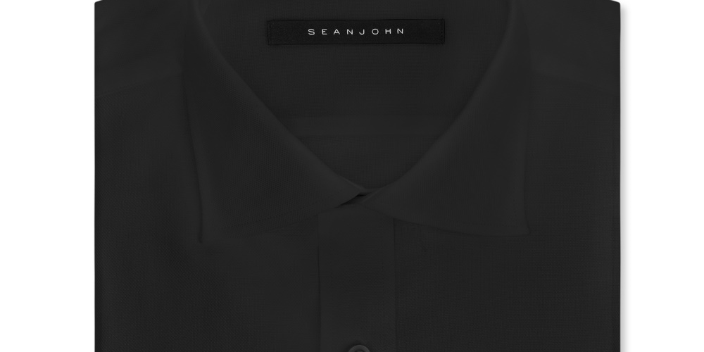 Sean John Men's Tailored Fit Button Down Solid Dress Shirt Black Size 17