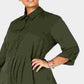 Love Squared Women's Green 3/4 Sleeve Tie Neck Above The Knee Shirt Dress Wear To Work Dress Green Size 3X