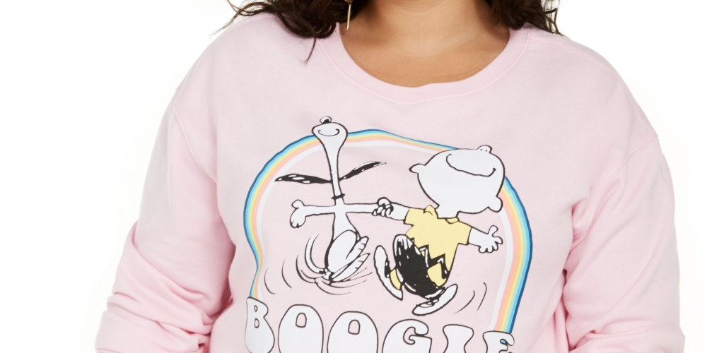 Love Tribe Women's Trendy Snoopy Boogie Graphic Print Sweatshirt Pink Size 2X