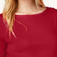 Charter Club Women's Pima Cotton Boat-Neck Button-Shoulder Top Red Size Small
