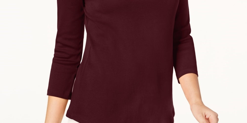 Charter Club Women's Pima Cotton Boat Neck Button Shoulder Top Red Size XX-Large