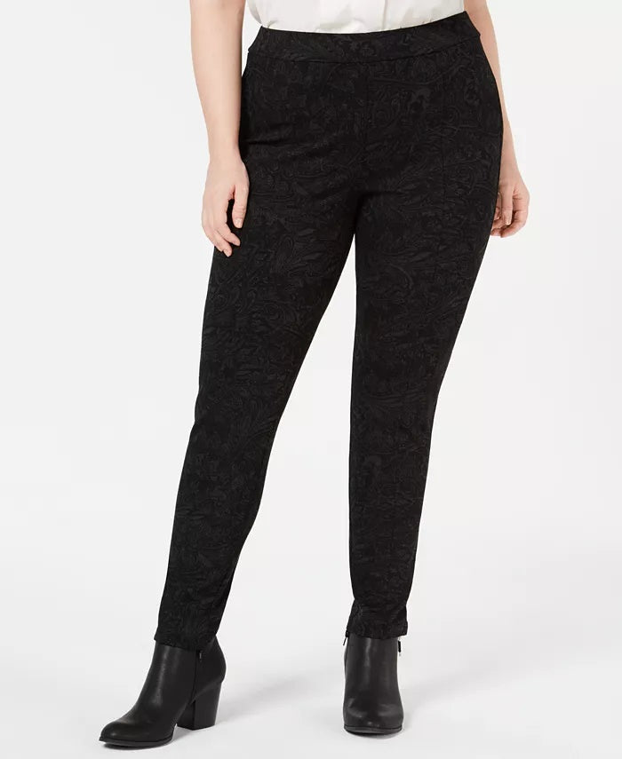 Style & Co Women's Plus Size Tonal-Print Seam-Front Leggings Charcoal Size 24W