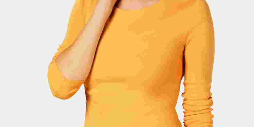 Charter Club Women's Pima Cotton Long-Sleeve Top Gold Size X-Large