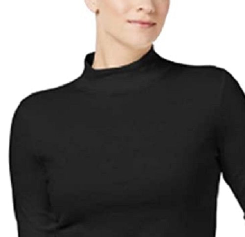 Charter Club Women's Cotton Mock-Neck Top Black Size Medium