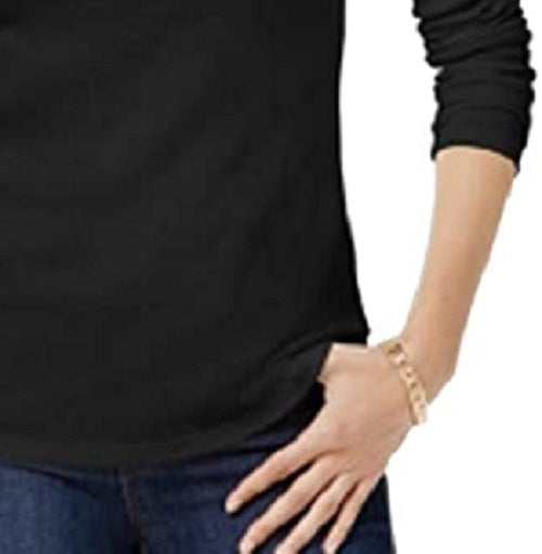 Charter Club Women's Cotton Mock-Neck Top Black Size Medium