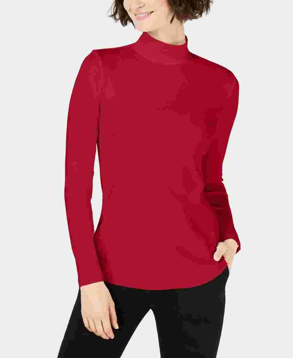 Charter Club Women's Cotton Mock Neck Top Red Size XX-Large