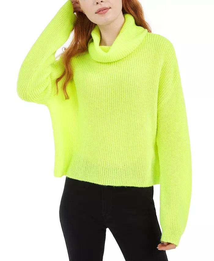 Sun & Moon Women's Crop Boxy Turtleneck Sweater  Yellow Size Small
