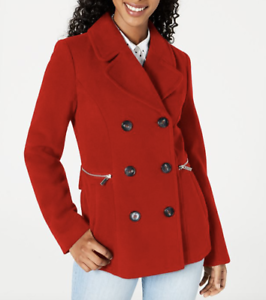 Maralyn & Me Junior's Double Breasted Peacoat Red Size Medium