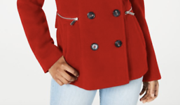 Maralyn & Me Junior's Double Breasted Peacoat Red Size Medium
