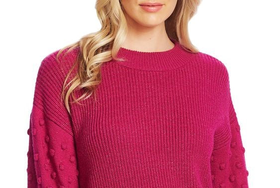 Cece Women's Puff Sleeve Bobble Ribbed Sweater Pink Size X-Large