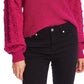 Cece Women's Puff Sleeve Bobble Ribbed Sweater Pink Size X-Large