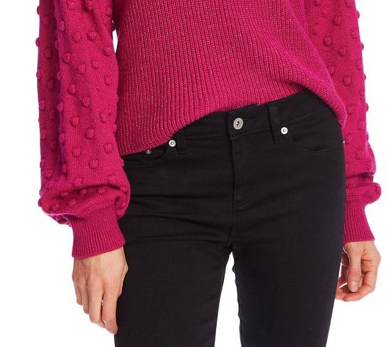 Cece Women's Puff Sleeve Bobble Ribbed Sweater Pink Size X-Large