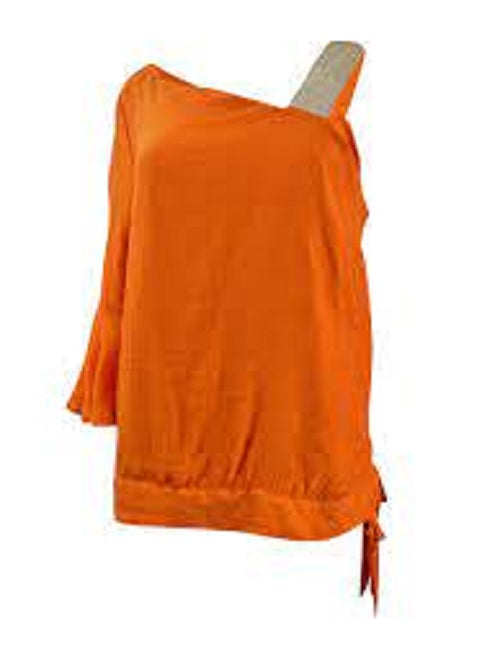 Thalia Sodi Women's Gauze One-Shoulder Tie-Hem Top Orange Size Medium