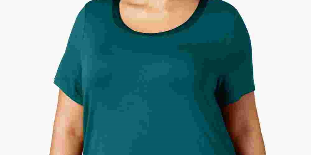 Alfani Women's Satin Trim High Low T-Shirt Green Size 3X