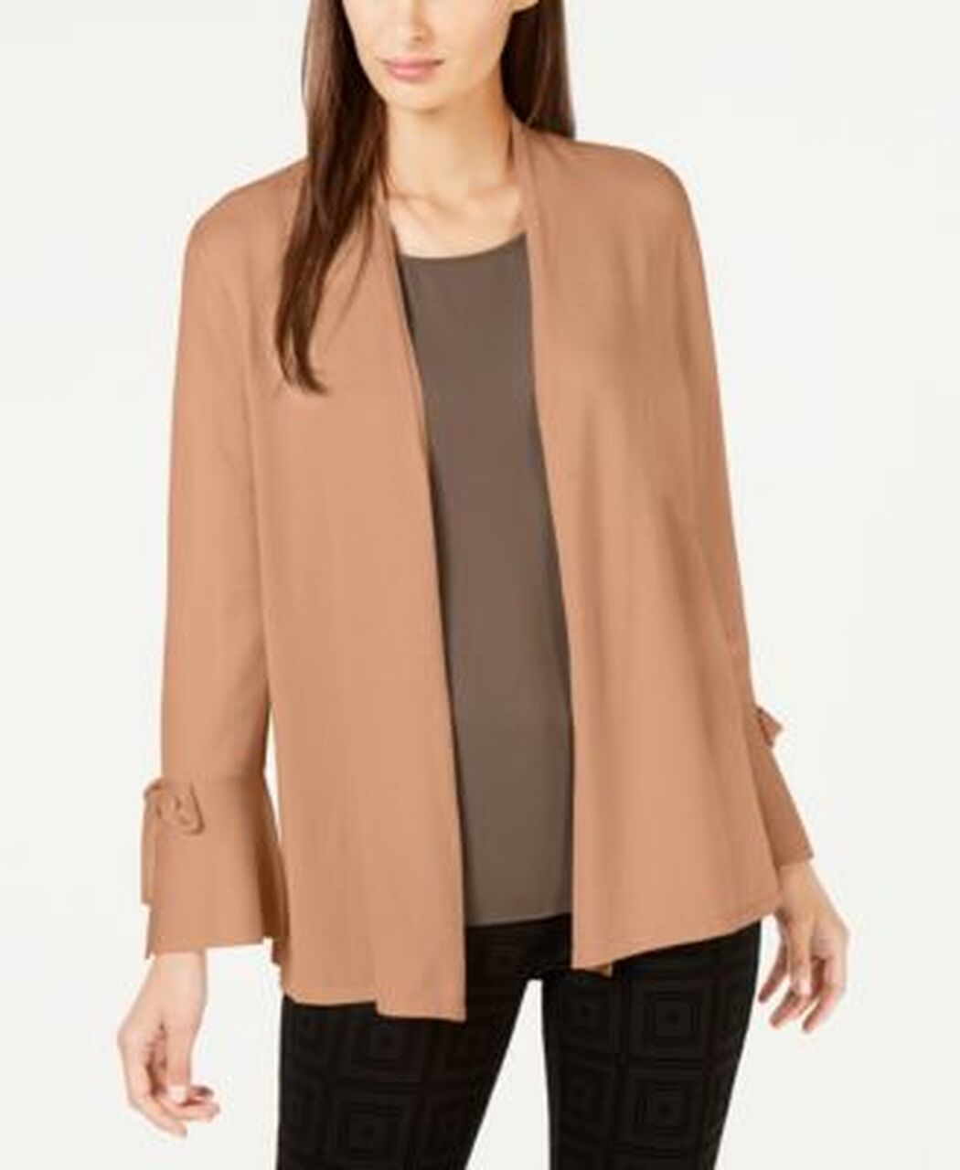 Alfani Women's Tie-Sleeve Cardigan Taupe Size Small