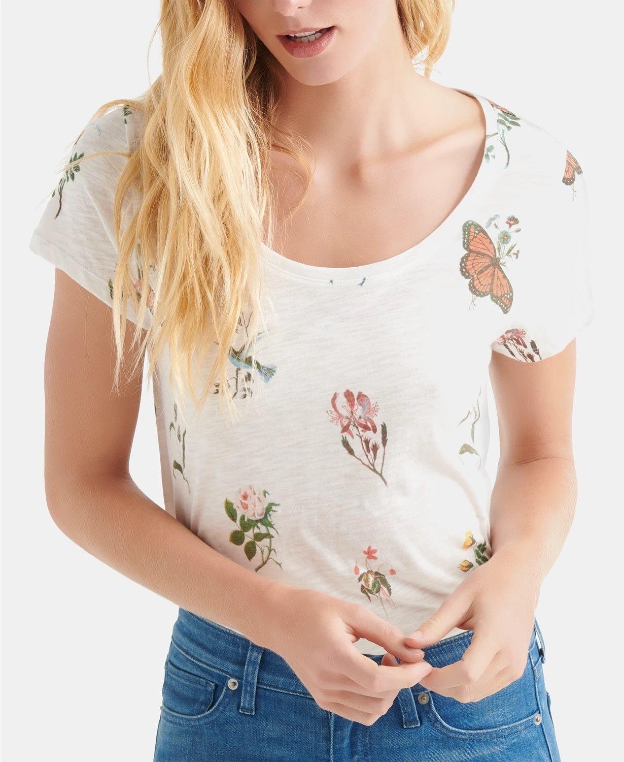Lucky Brand Women's Butterfly Print T-Shirt White Size X-Small
