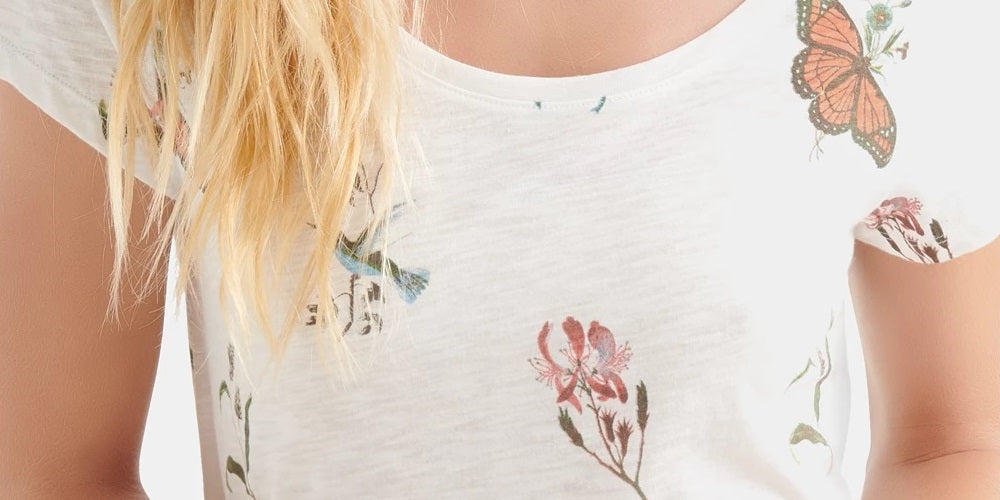 Lucky Brand Women's Butterfly Print T-Shirt White Size X-Small
