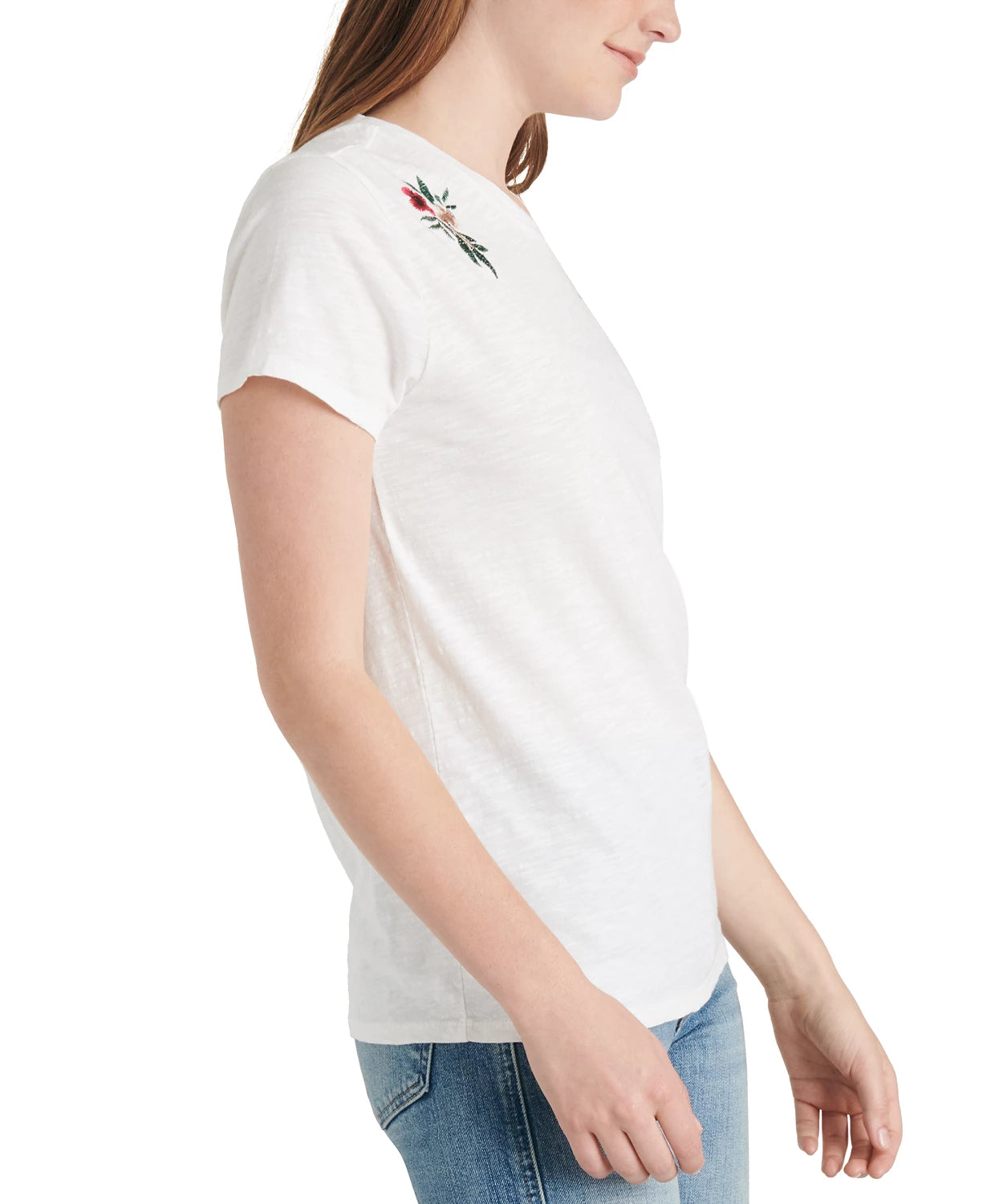 Lucky Brand Women's Embroidered Cotton T-Shirt White Size Small