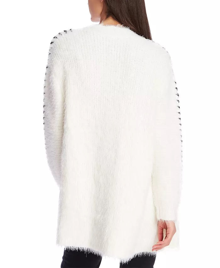 1.STATE Women's Whipstitch Eyelash Cardigan Sweater White